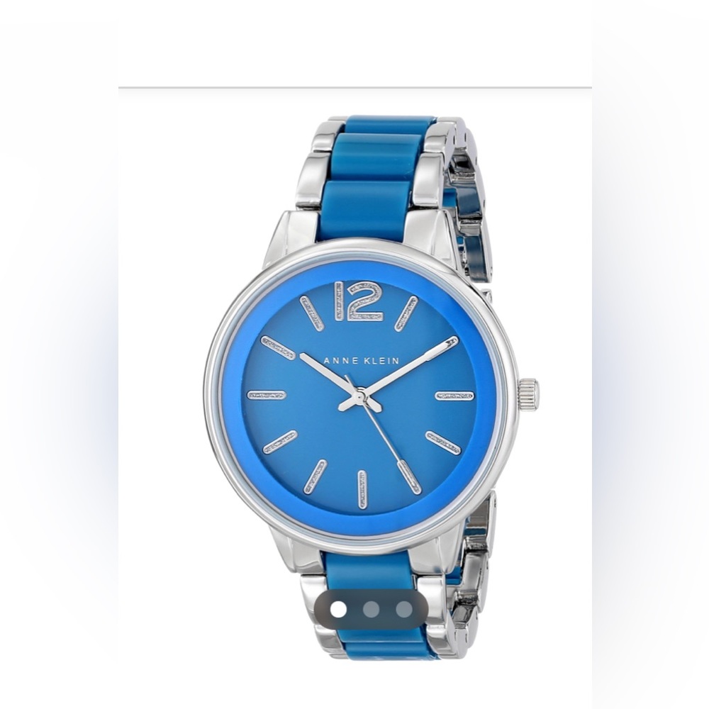 Anne Klein Women's AK/1609BLSV Silver-Tone and Blue Resin Link Bracelet Watch